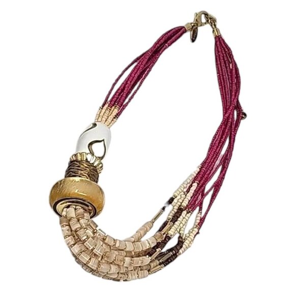 Chico's Multistrand Beaded Necklace With Gold Accents & Pink Rope Detailing - Picture 3 of 11